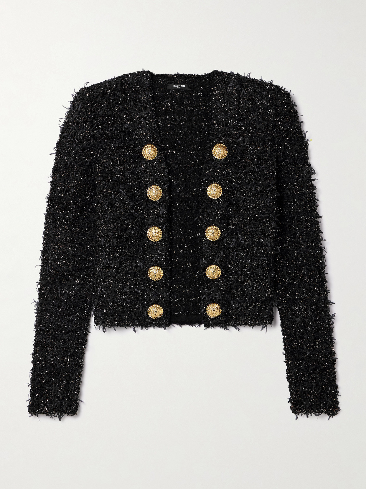 Balmain Button-front Tweed Blouson Jacket In Black