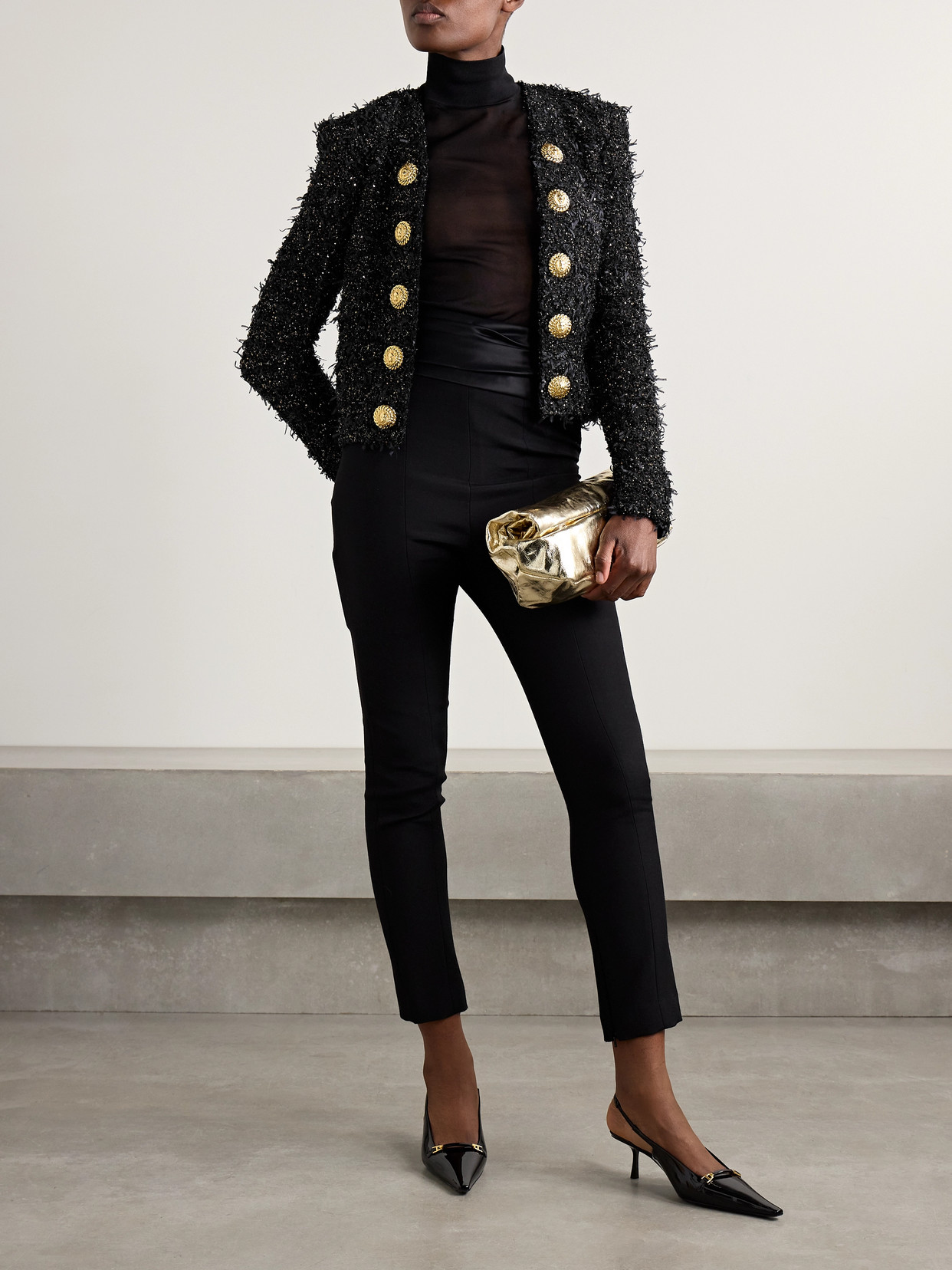 Balmain Button-front Tweed Blouson Jacket In Black