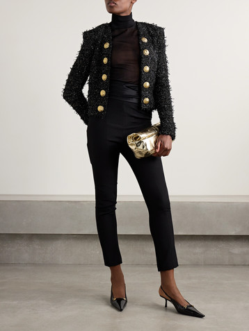 Balmain Button-embellished sequined metallic bouclé-tweed jacket