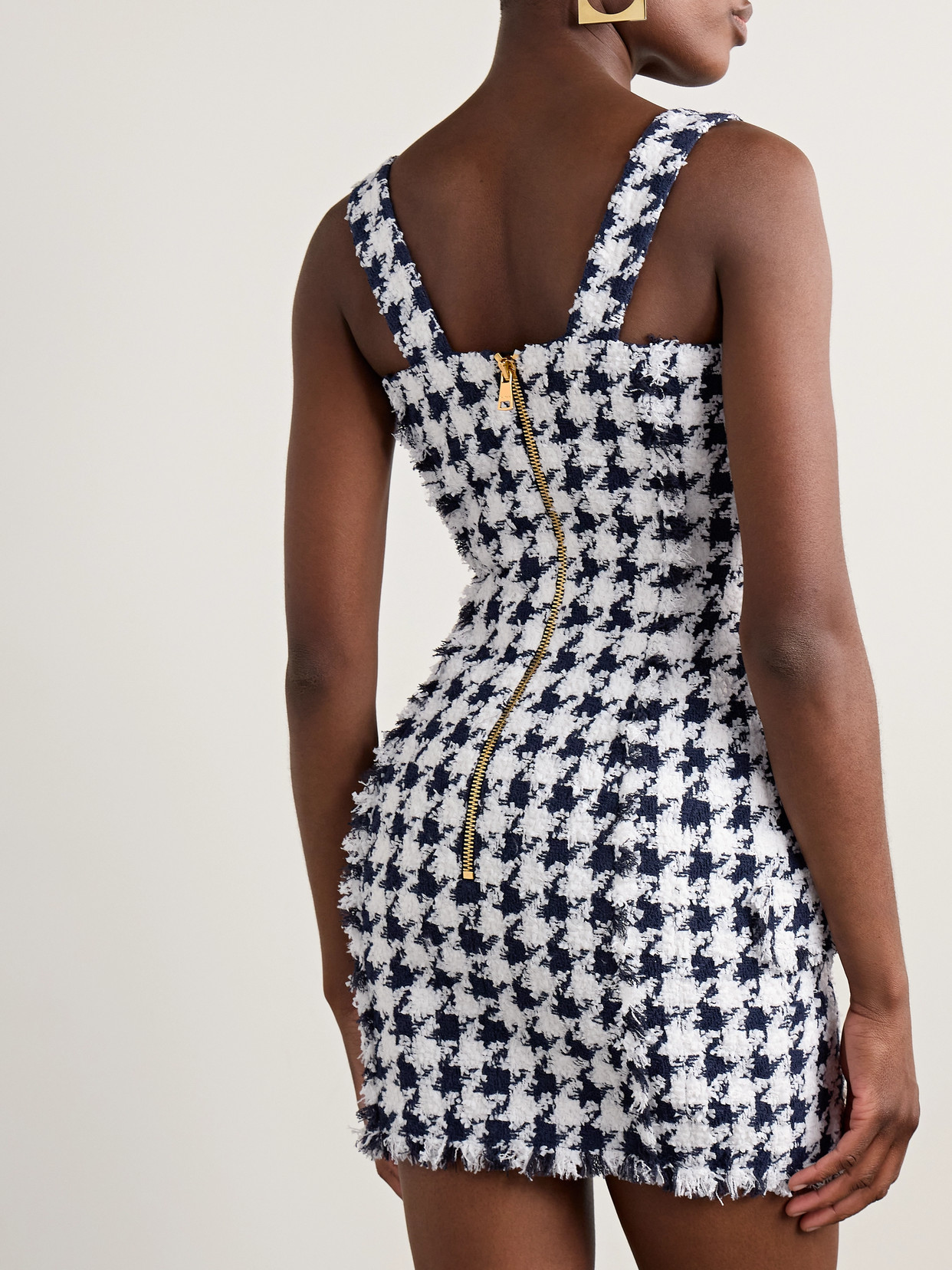 Balmain Houndstooth Tweed Mini Dress In Monochrome