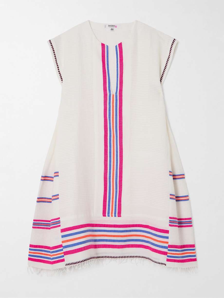 elina fringed striped cotton-blend kaftan