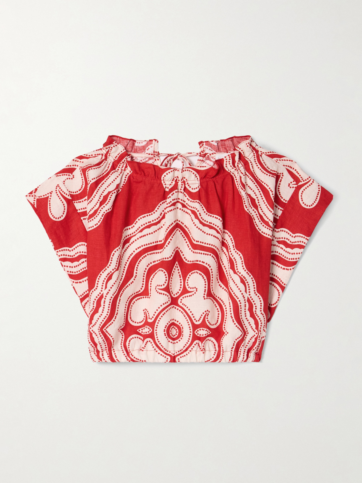 Lemlem Muna Cropped Printed Linen Top In Red