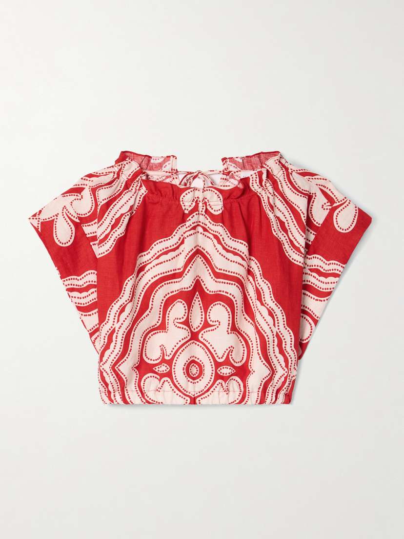 Lemlem Muna Cropped Printed Linen Top
