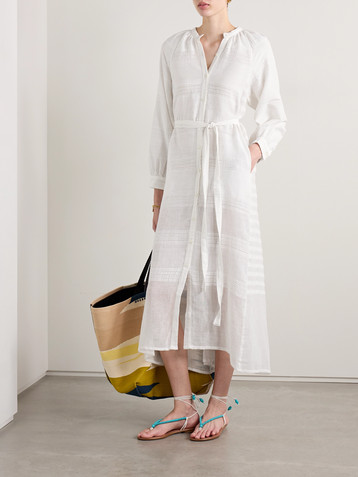 Lemlem Makeda belted metallic striped cotton-gauze maxi dress