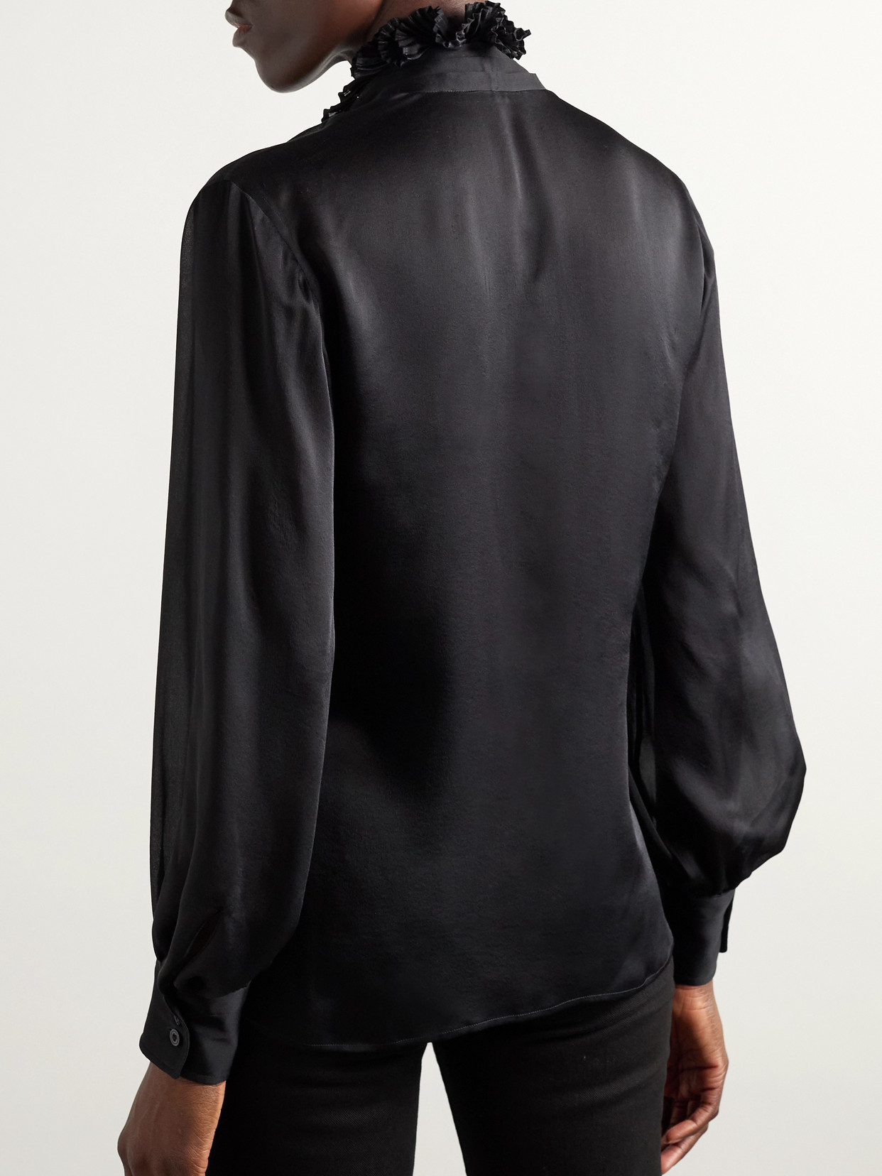 Ruffled Pintucked Silk-Georgette Blouse