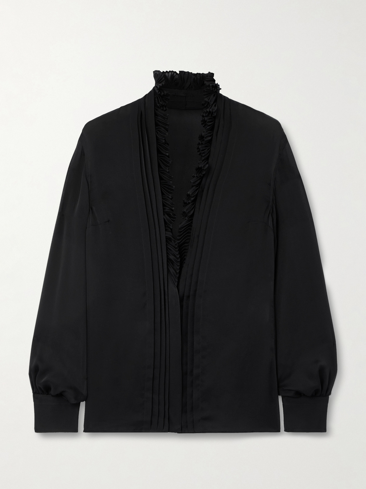 Tom Ford Ruffled Pintucked Silk-georgette Blouse In Black