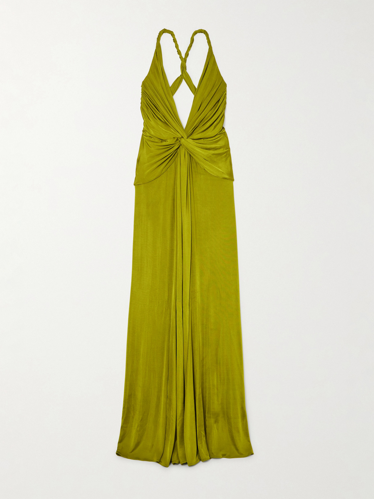Tom Ford Open-back Twist-front Jersey Gown In Green