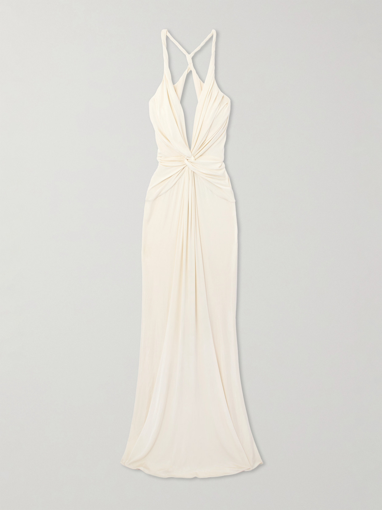 Tom Ford Open-back Twist-front Jersey Gown In Ivory