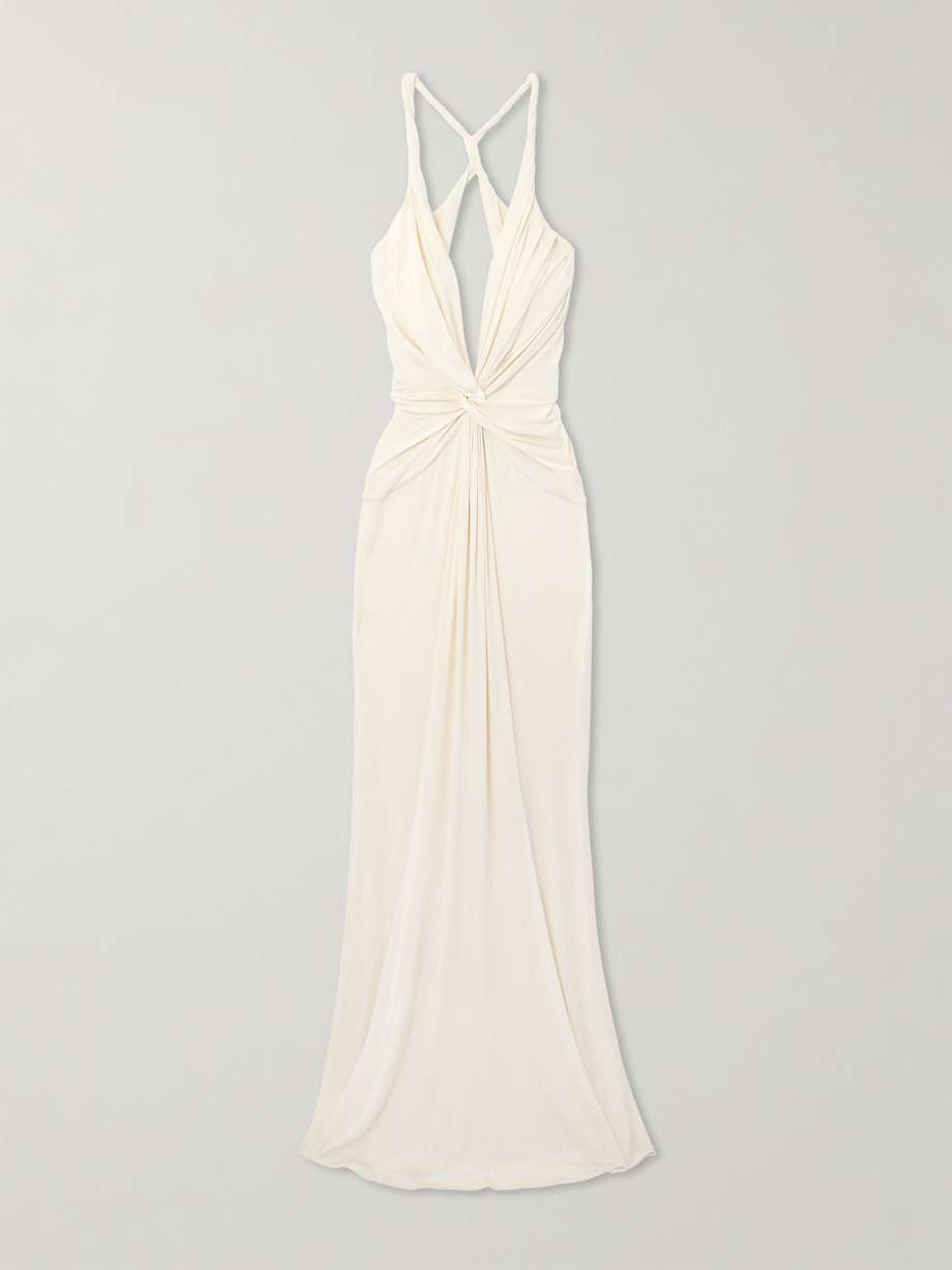 open-back twist-front jersey gown