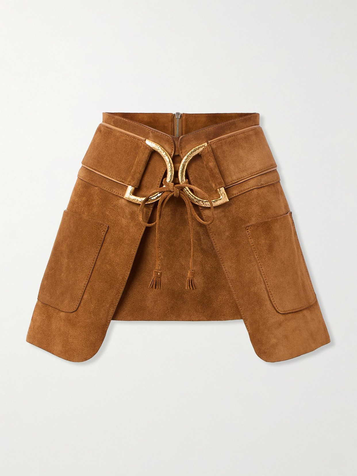 TOM FORD - Belted Layered Suede Mini Skirt - Brown