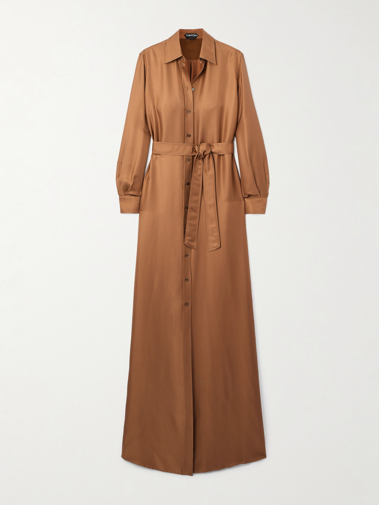 TOM FORD - Belted Silk-twill Maxi Shirt Dress - Brown