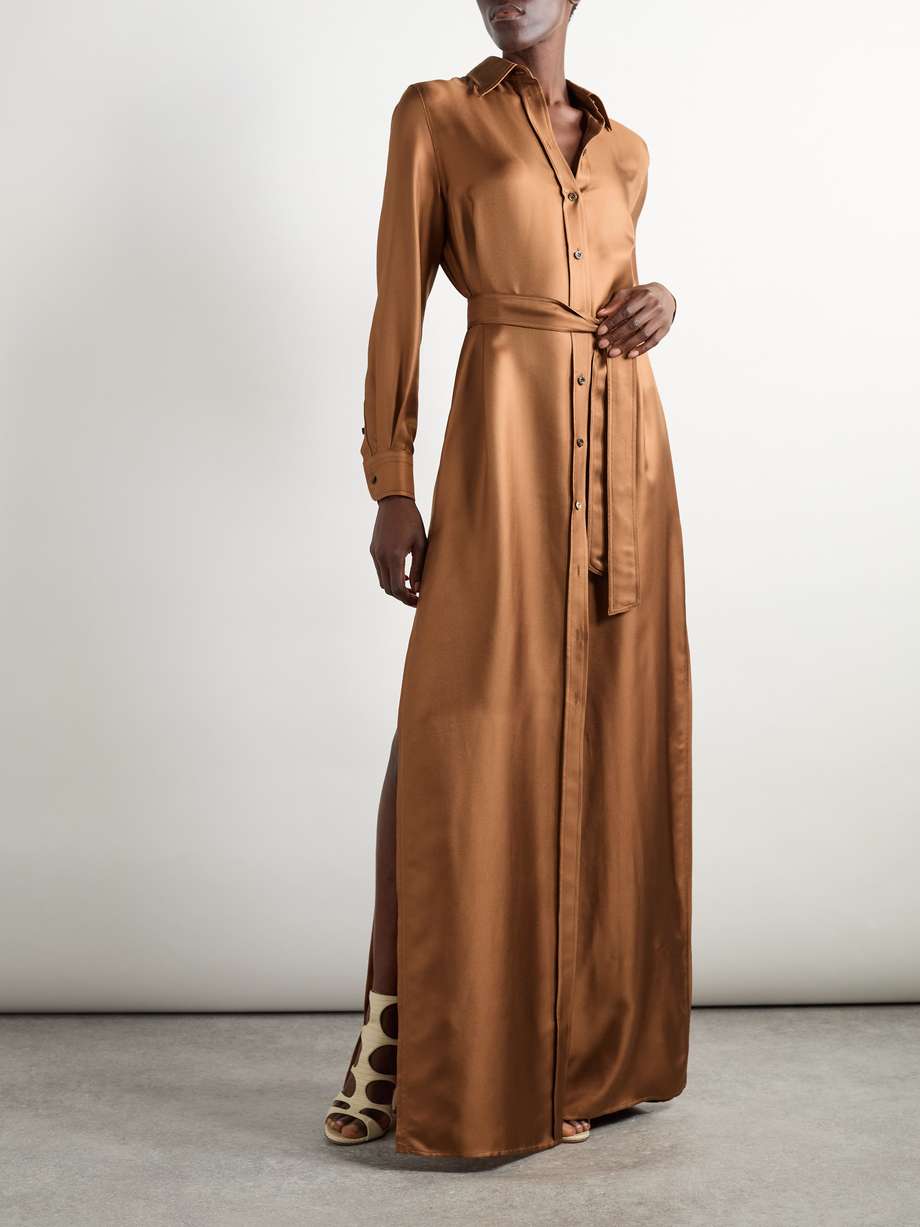 belted silk-twill maxi shirt dress