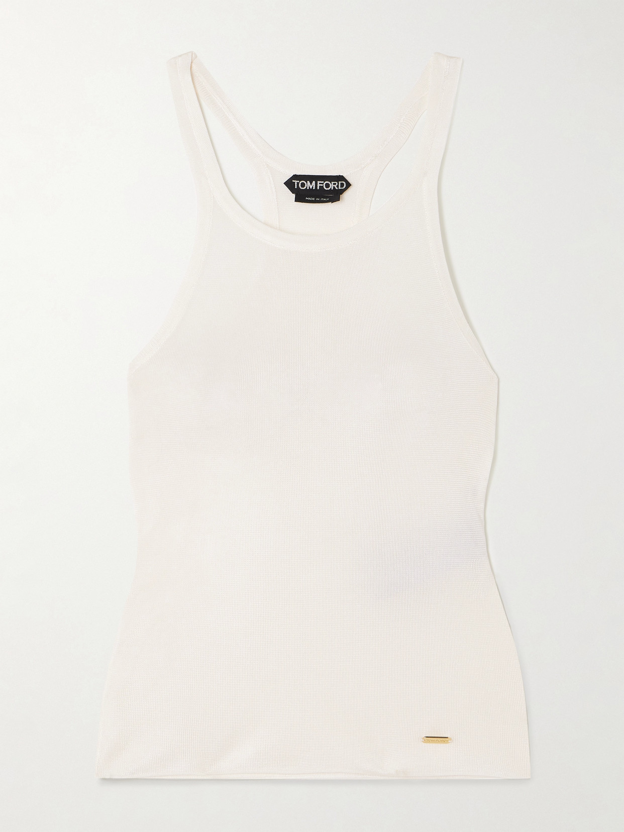 Tom Ford Embellished Waffle-knit Silk Tank In Off-white