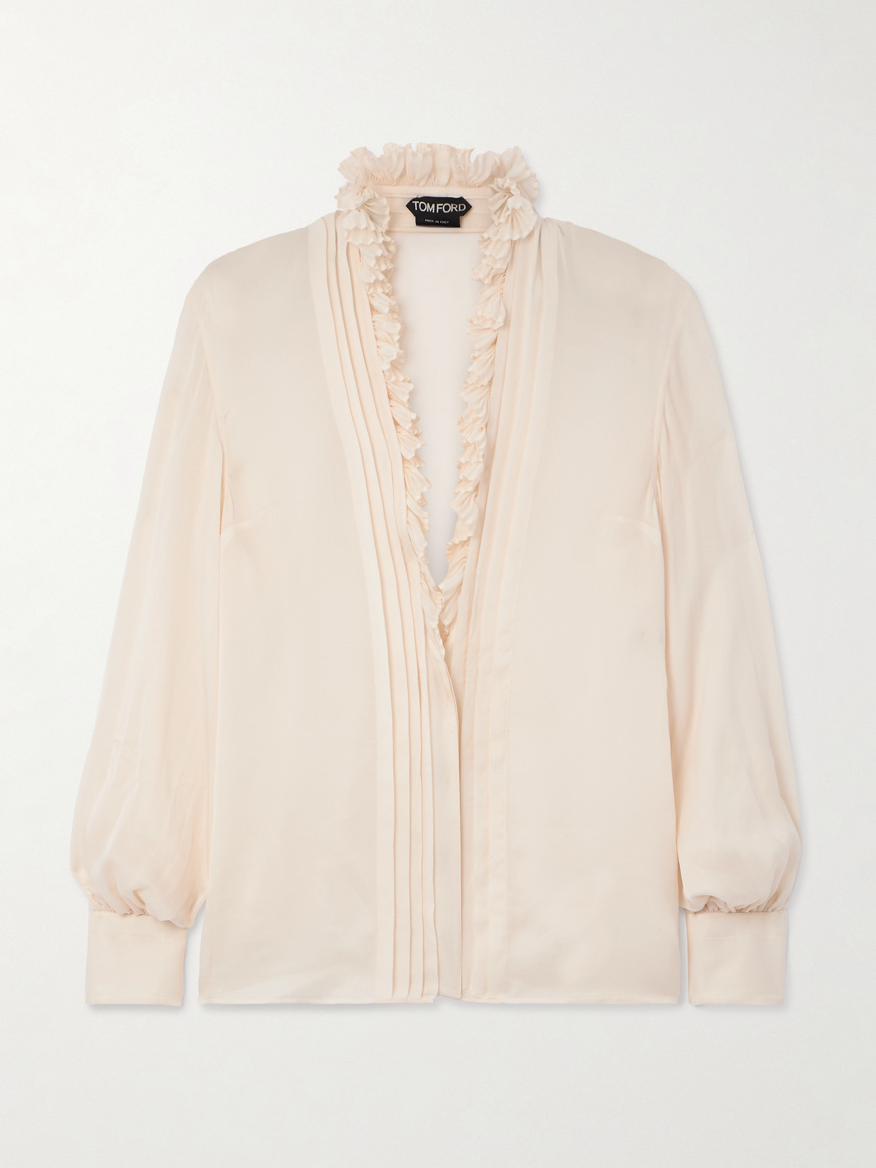 Tom Ford Ruffled Pintucked Silk-georgette Blouse In Cream