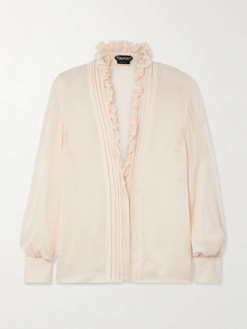 Tom Ford Ruffled Pintucked Silk-georgette Blouse