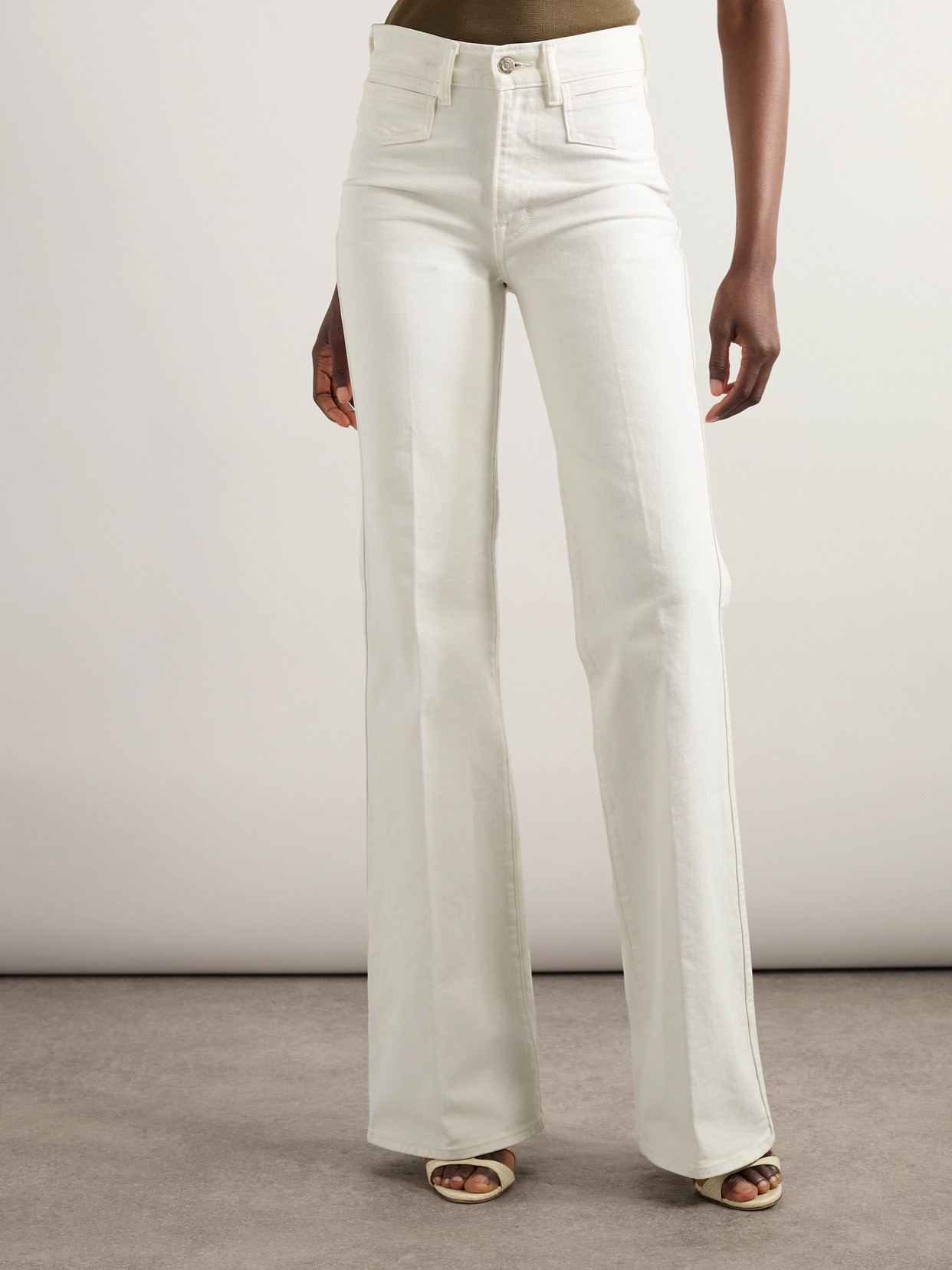 Tom Ford High Rise Stretch Denim Flared Jeans In White