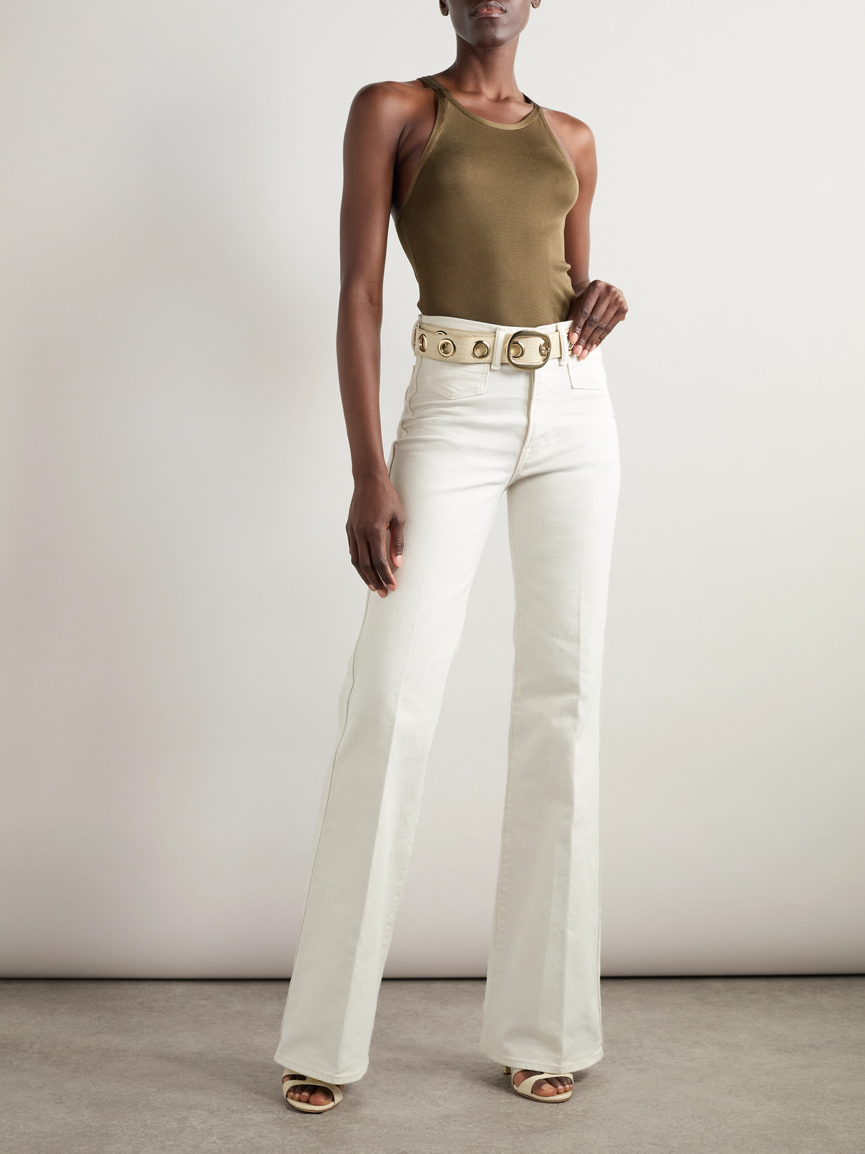Tom Ford High Rise Stretch Denim Flared Jeans In White