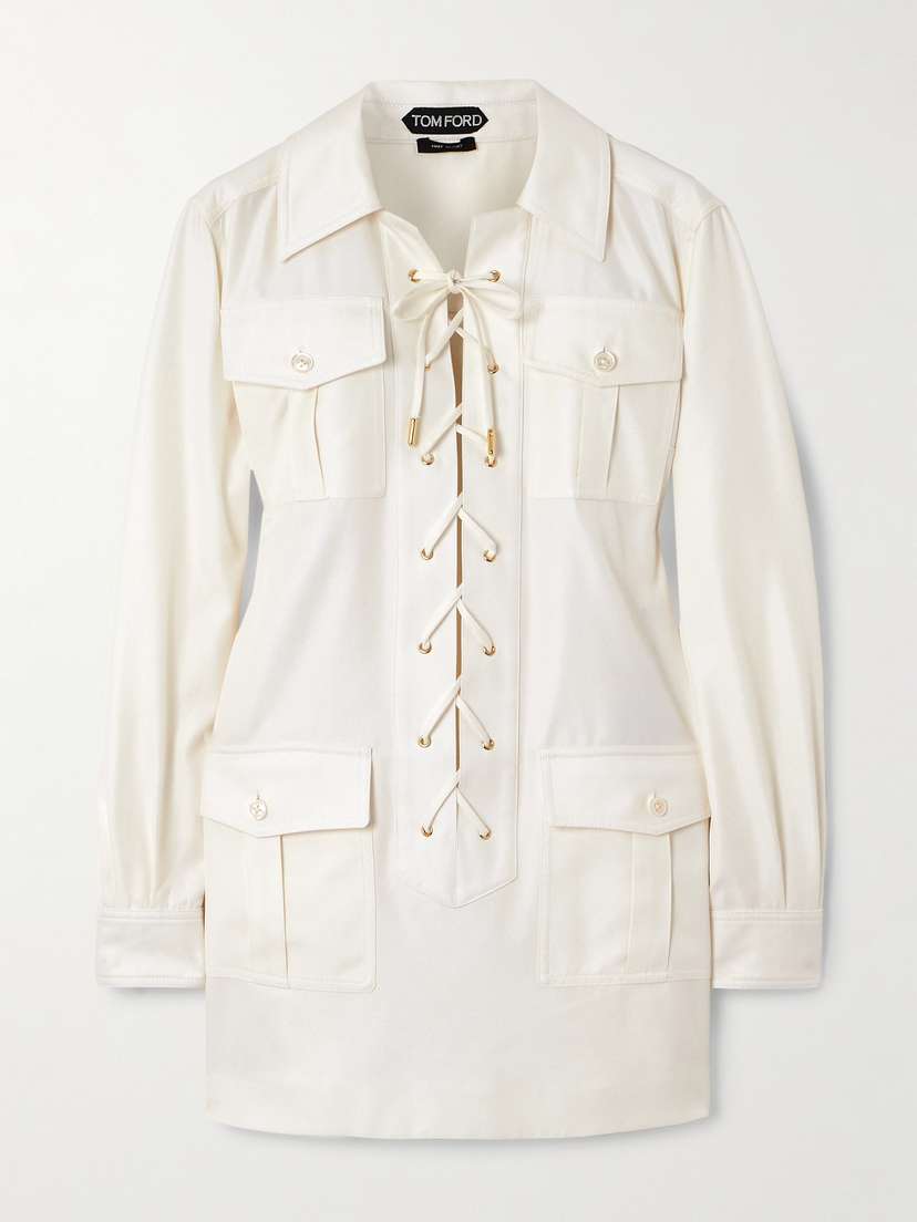 Tom Ford Lace-up Cotton And Silk-blend Twill Mini Dress