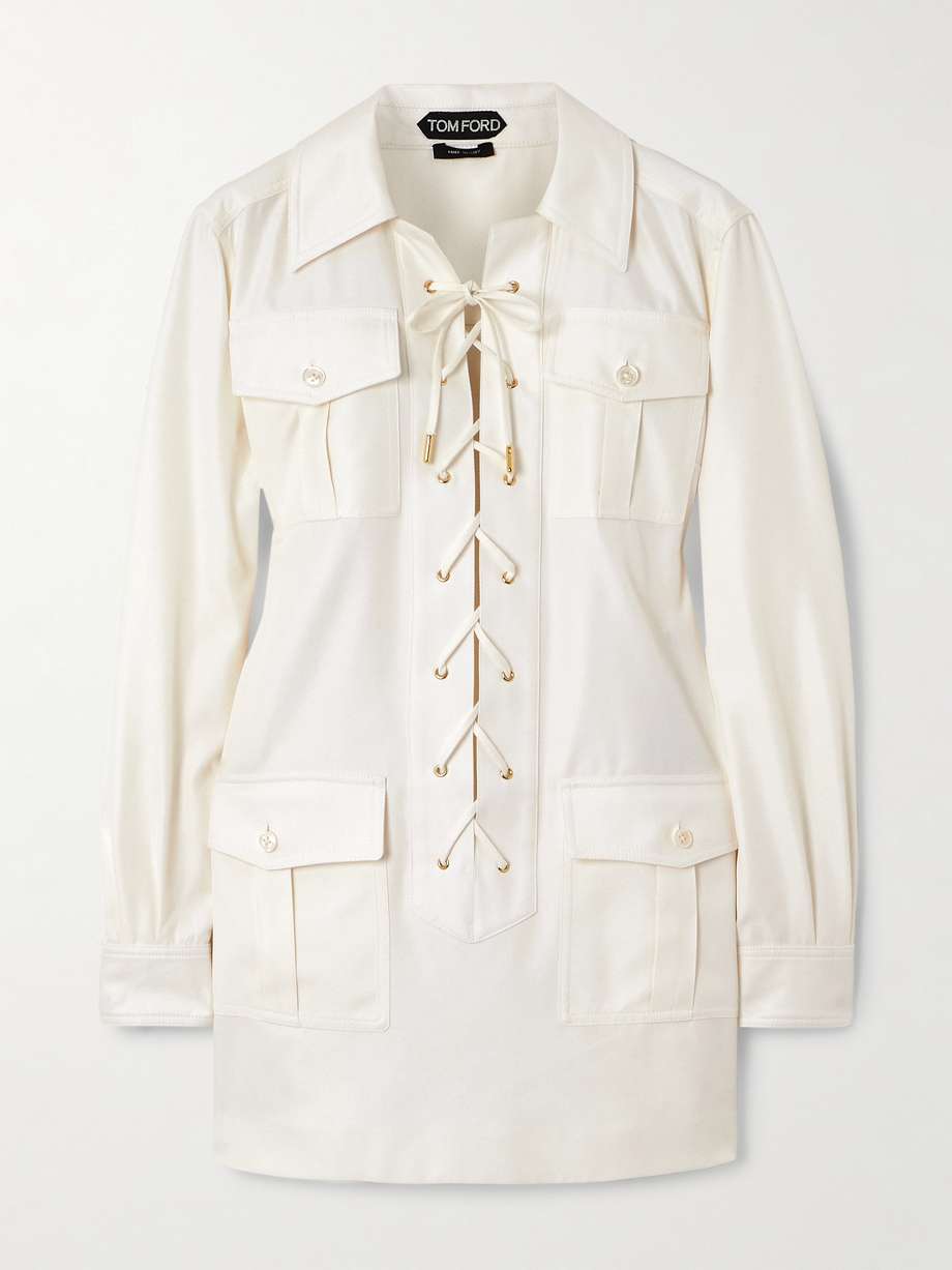 lace-up cotton and silk-blend twill mini dress