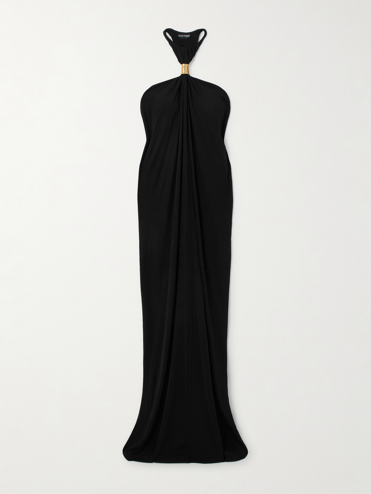 Tom Ford Gathered Embellished Jersey Halterneck Gown In Black