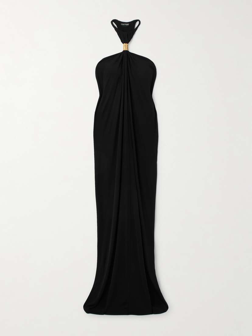Tom Ford Gathered Embellished Jersey Halterneck Gown