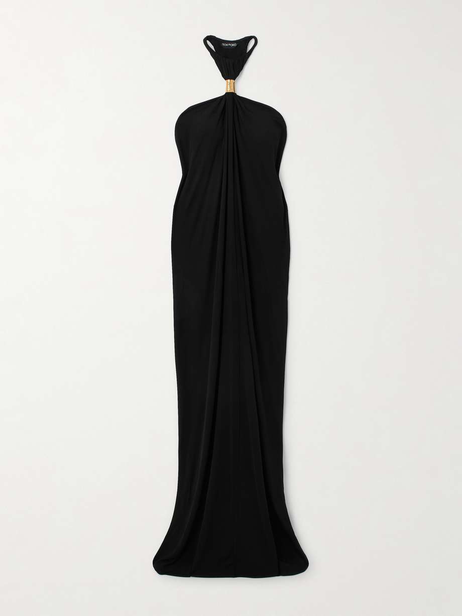 gathered embellished jersey halterneck gown