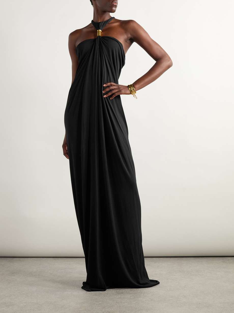 gathered embellished jersey halterneck gown