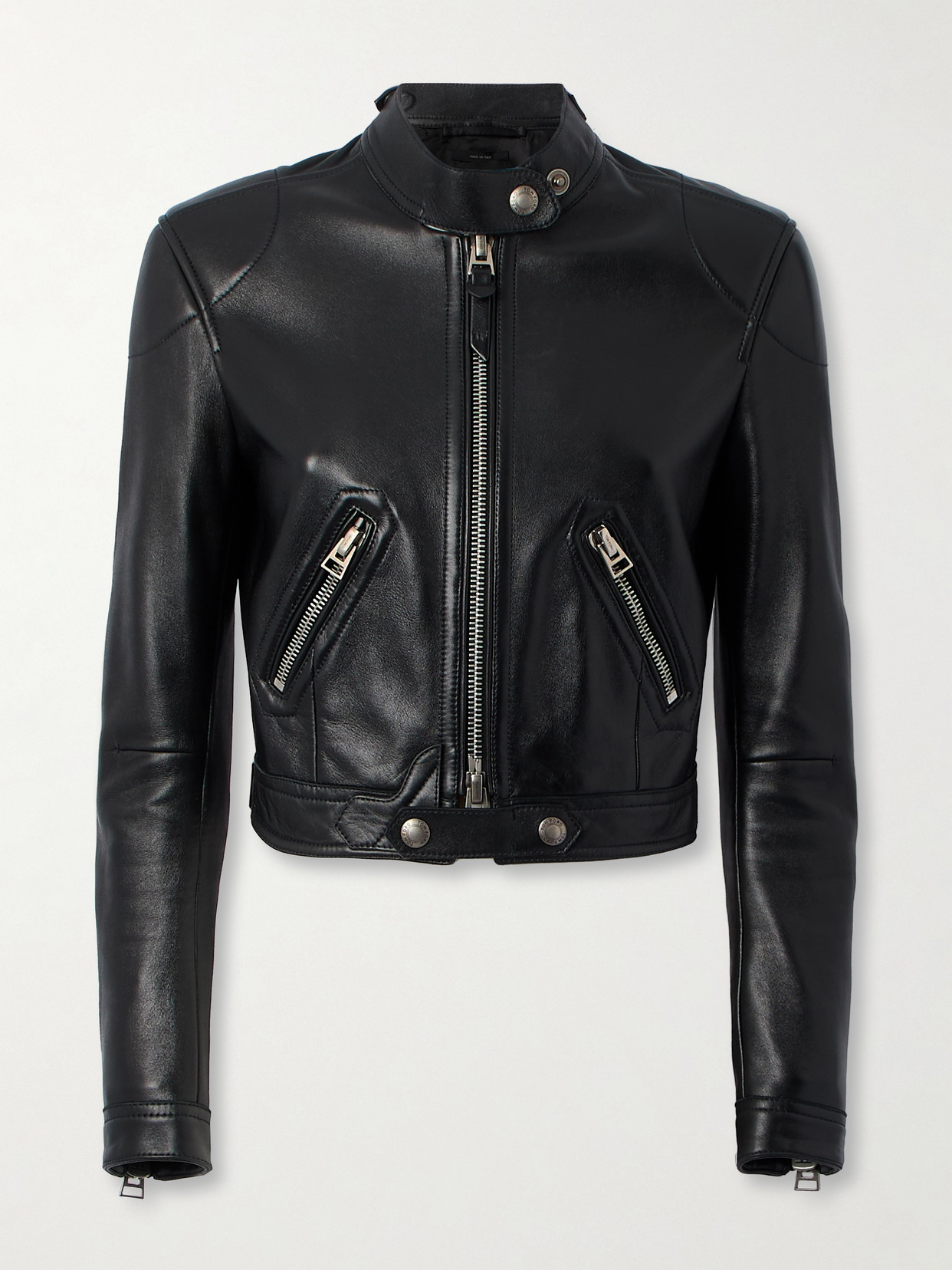 Tom Ford Cropped Leather Biker Jacket In Black