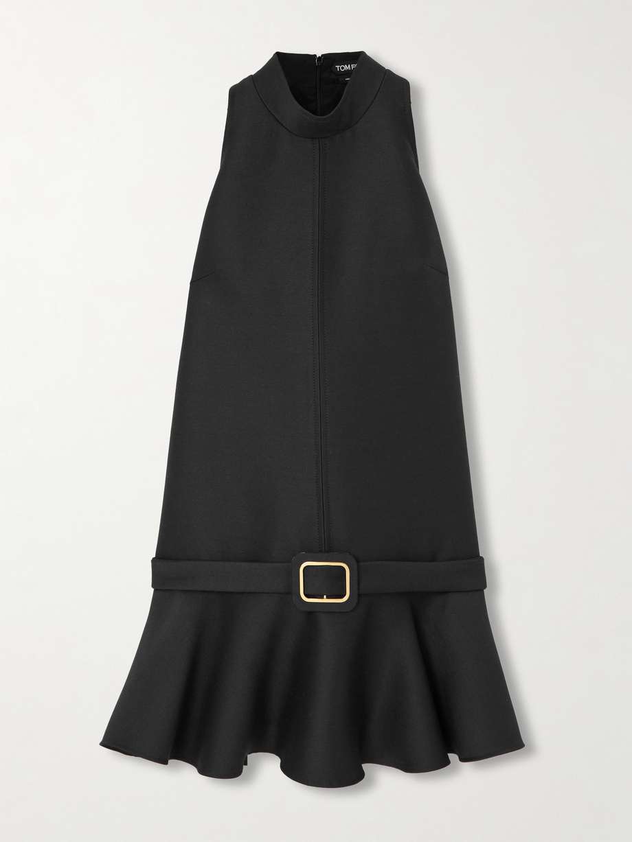 belted wool and silk-blend mini dress