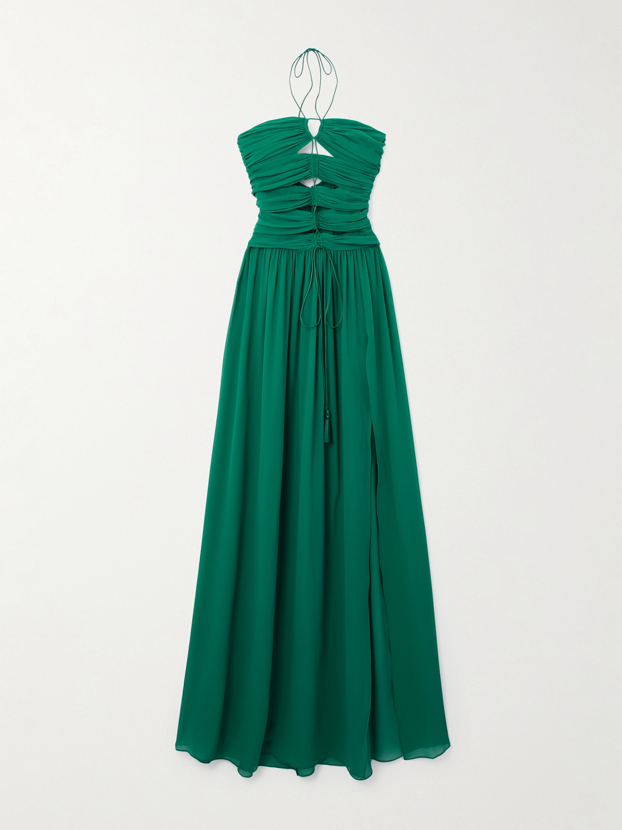 Tom Ford Tasseled Cutout Silk-georgette Halterneck Gown In Blue