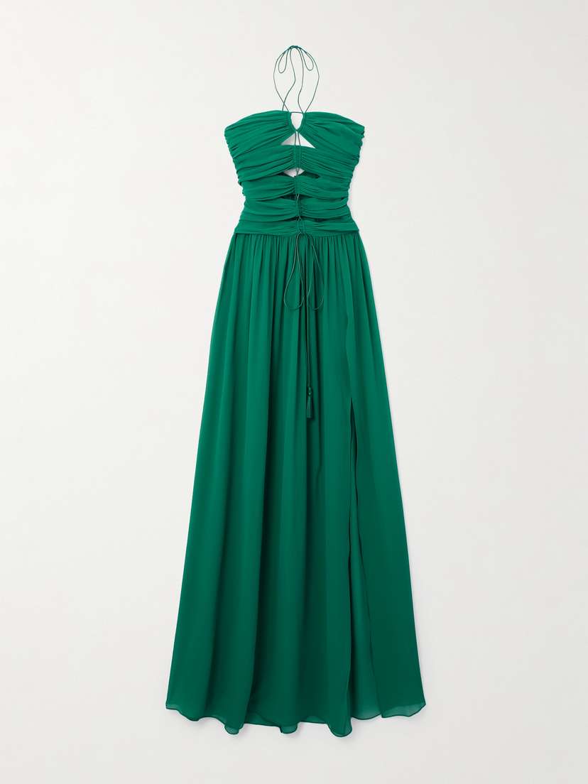 Tom Ford Tasseled Cutout Silk-georgette Halterneck Gown