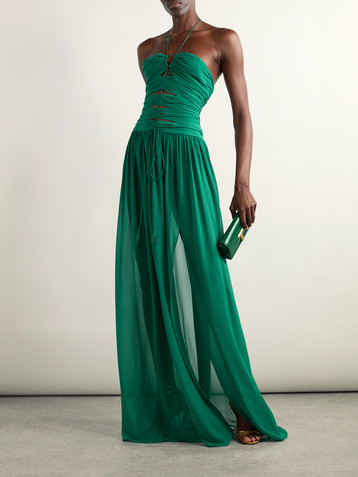 Tom Ford Tasseled cutout silk-georgette halterneck gown