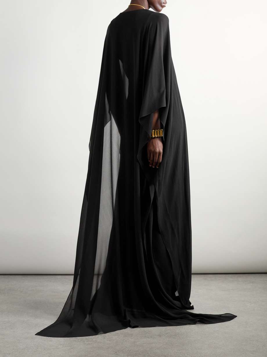 cape-effect silk-chiffon gown