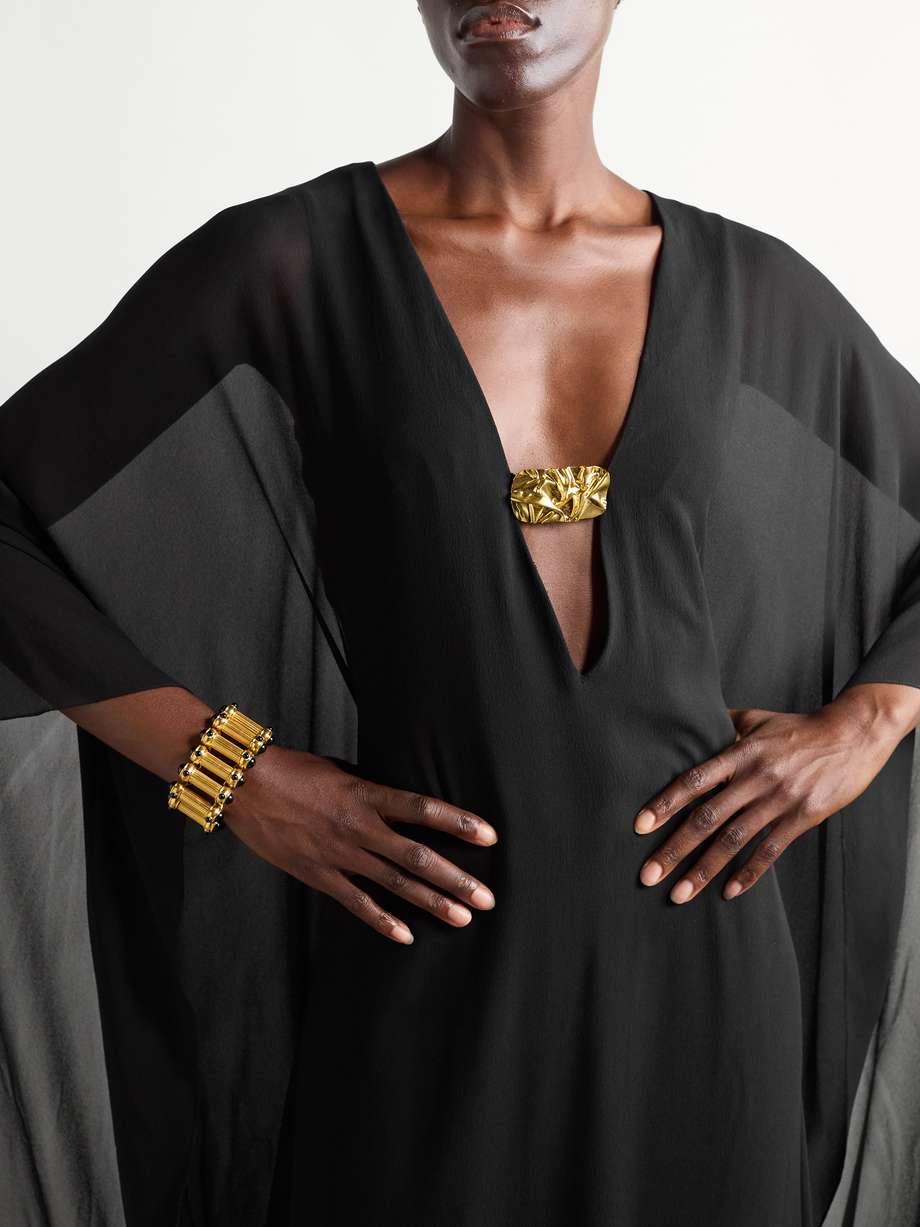 cape-effect silk-chiffon gown