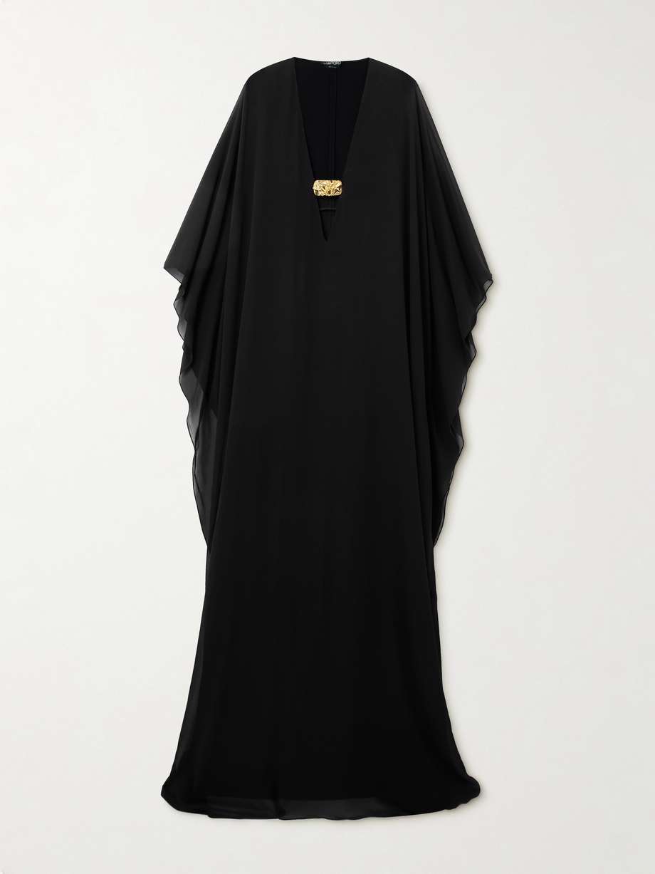 cape-effect silk-chiffon gown