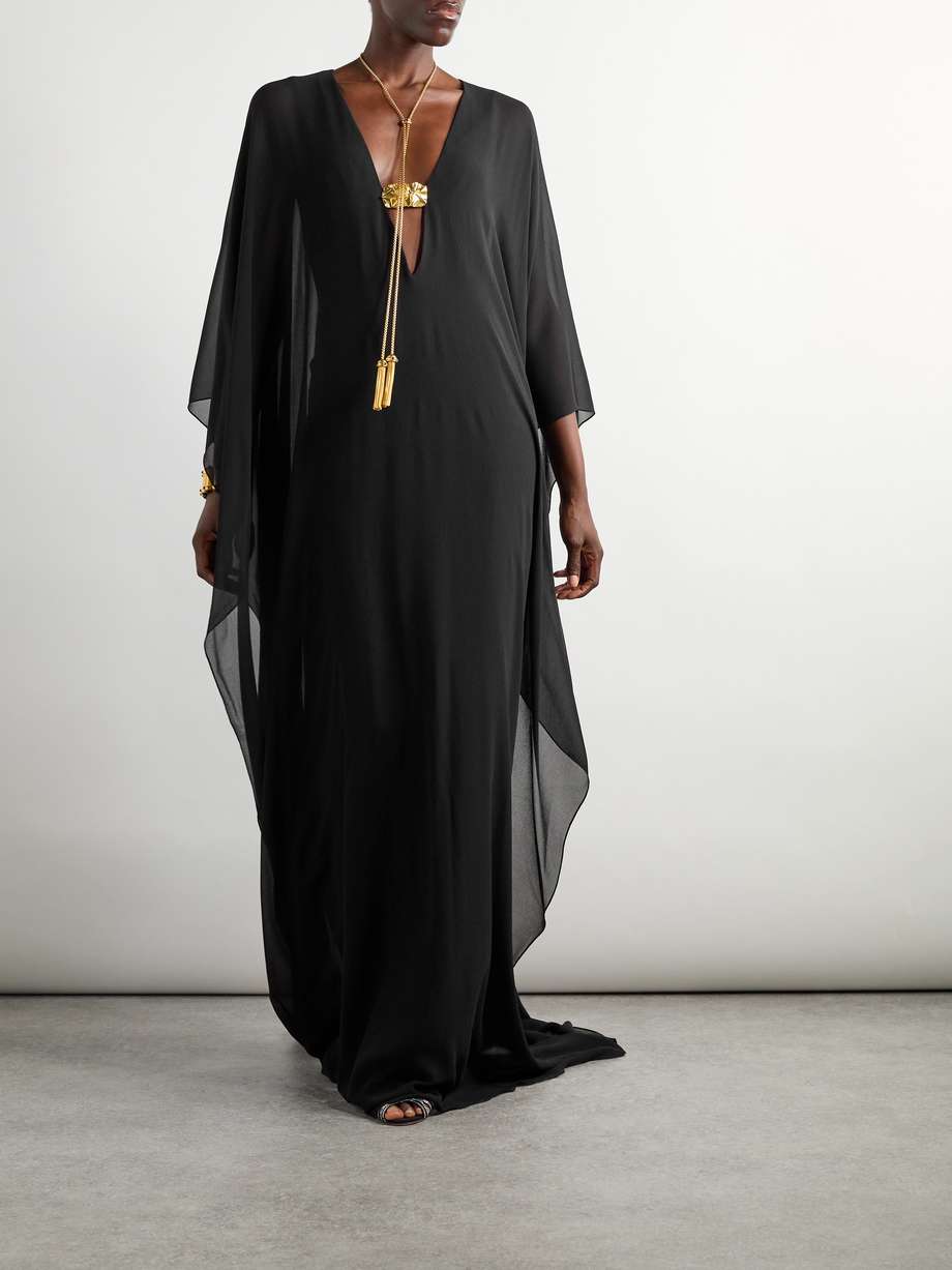 cape-effect silk-chiffon gown