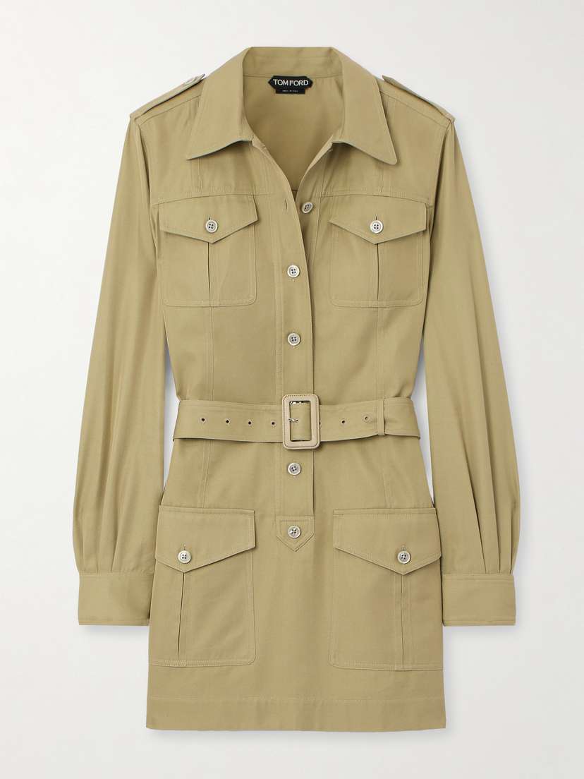 Tom Ford Belted Cotton And Silk-blend Twill Mini Dress