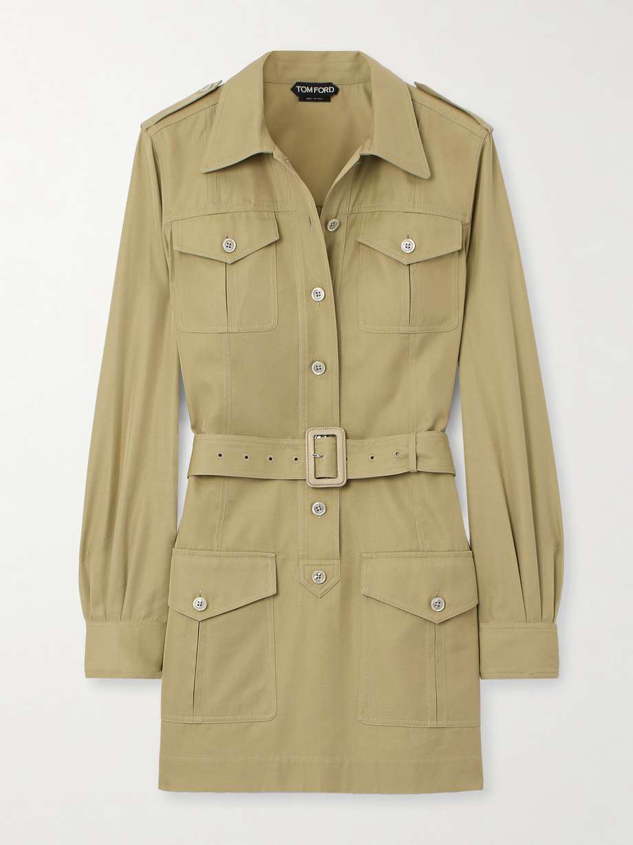 belted cotton and silk-blend twill mini dress