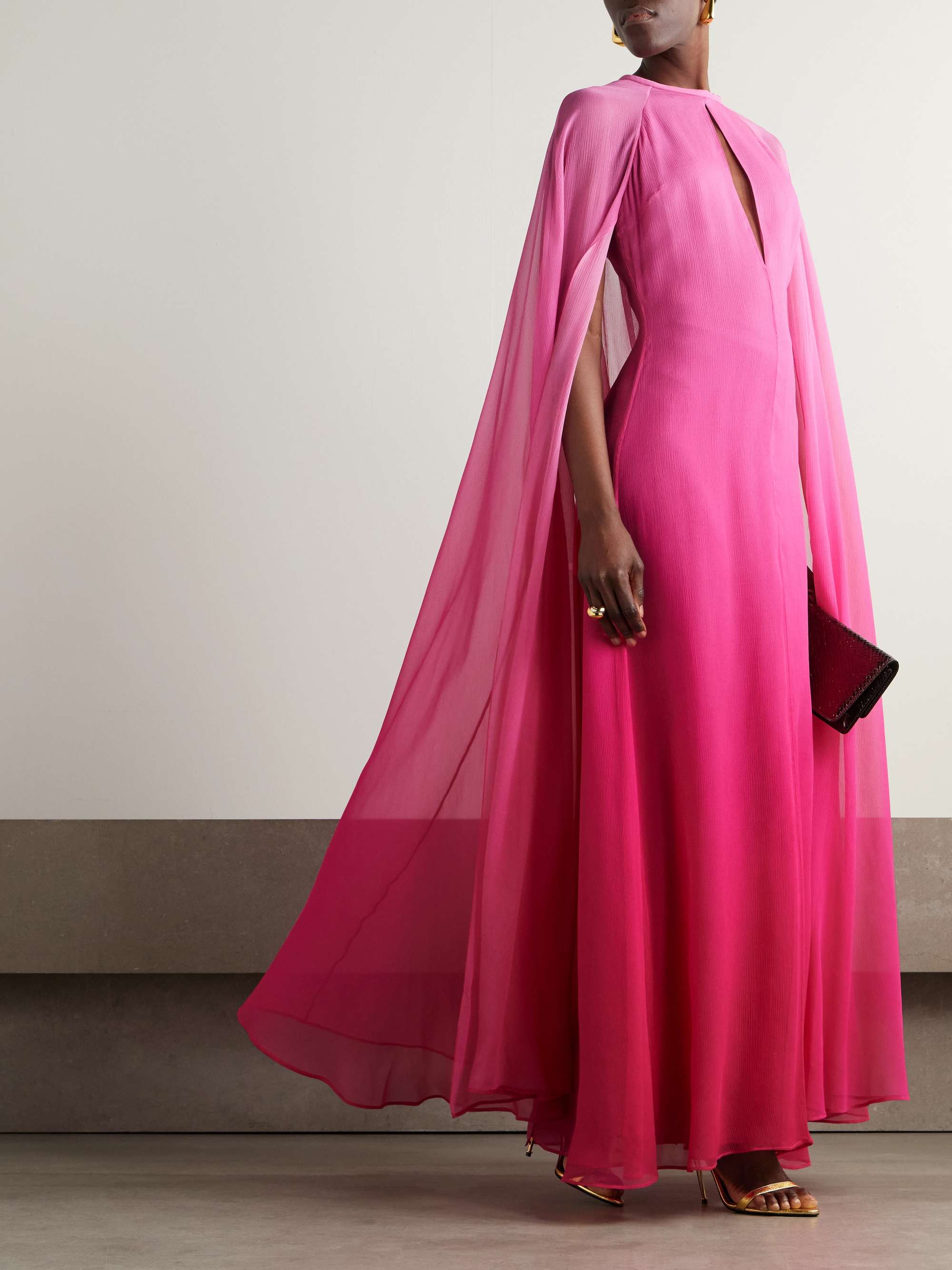 Cape effect degrade silk crepon gown pink IT36