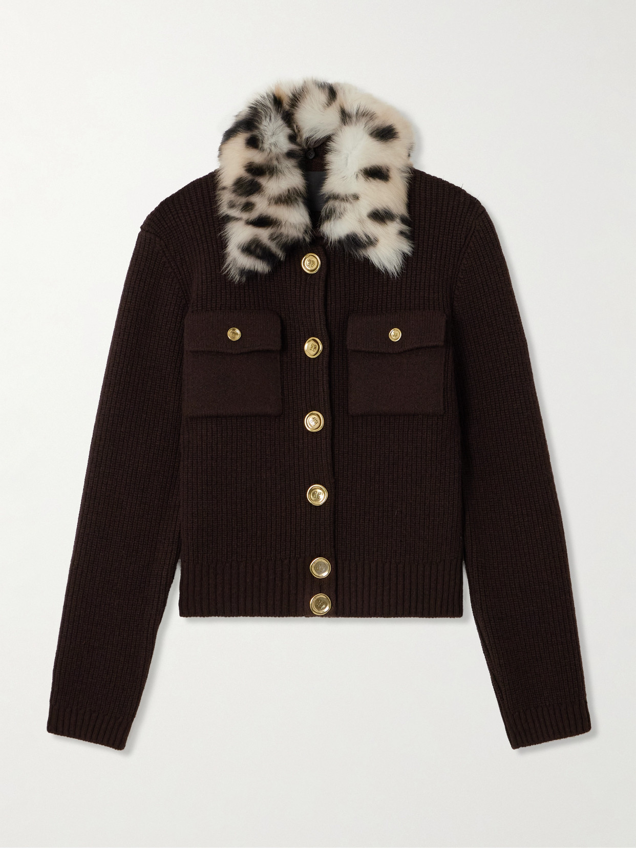 Givenchy Fur Collar Button-up Cardigan In Brown