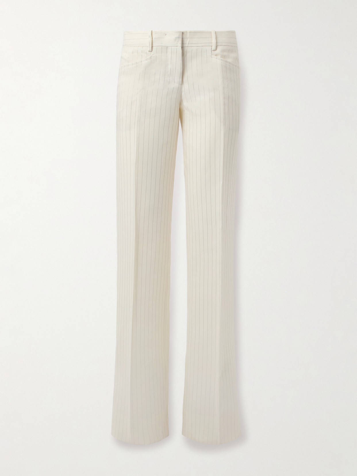 Tom Ford Striped Wool-blend Straight-leg Trousers In White