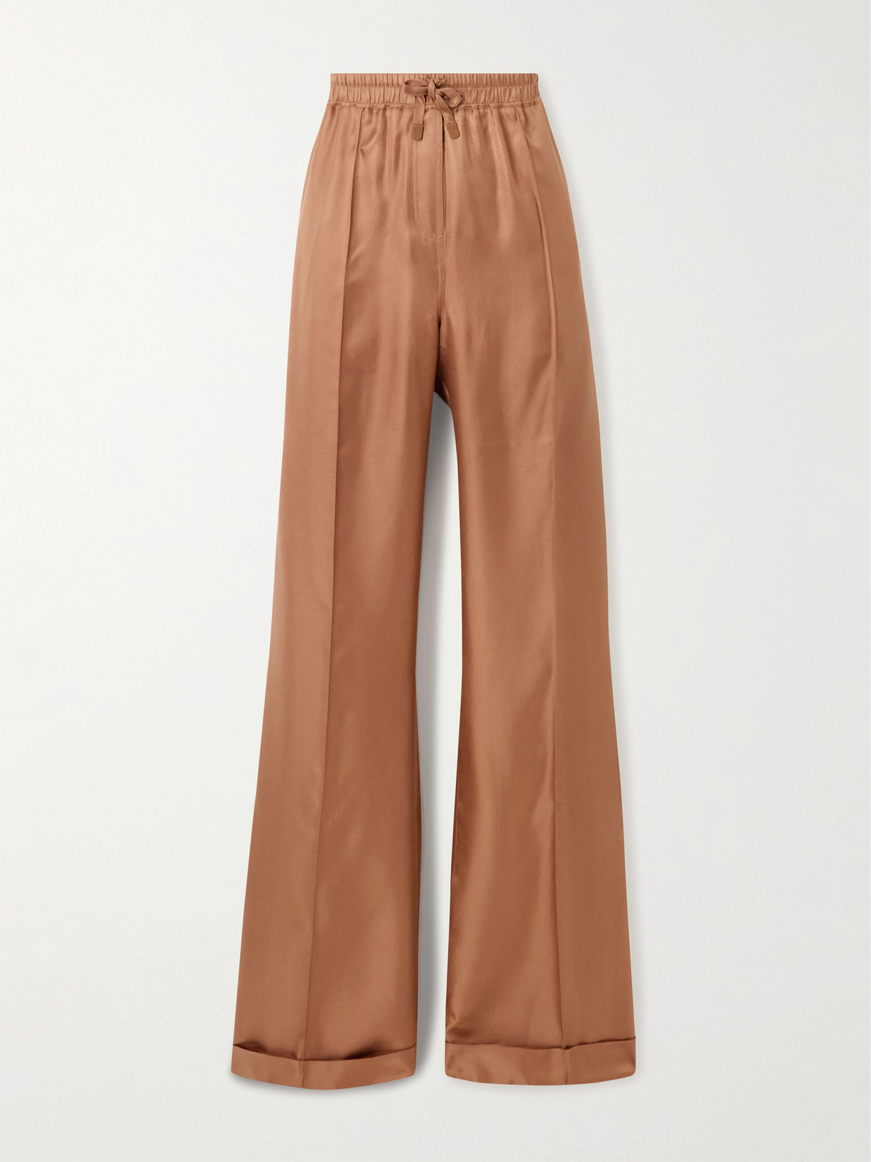 Tom Ford Silk-twill Wide-leg Trousers In Brown