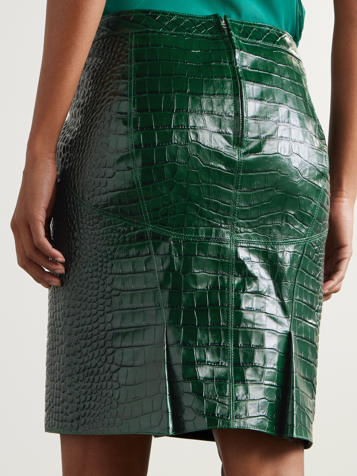 Croc-Effect Leather Skirt