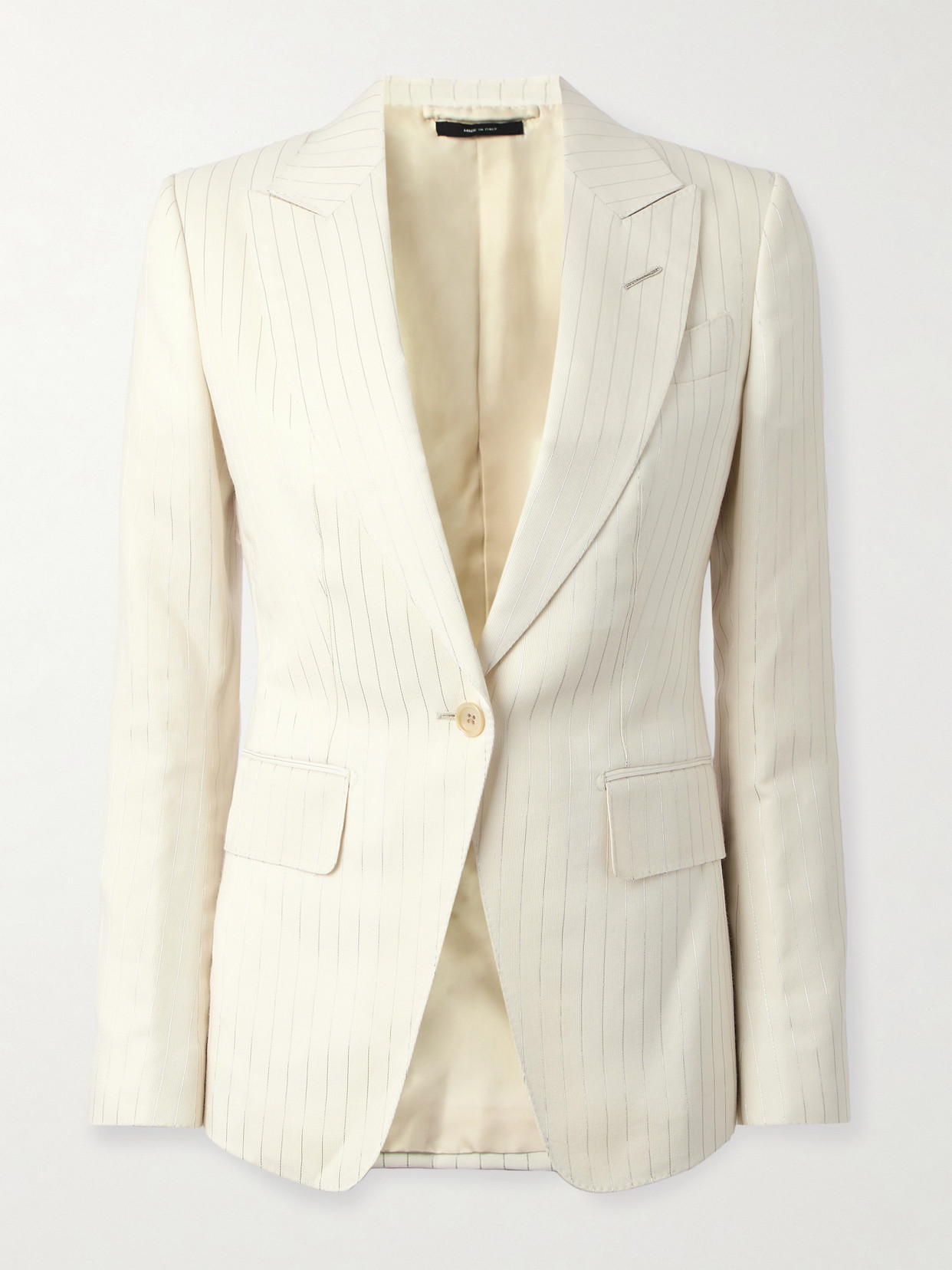 Tom Ford Striped Wool-blend Blazer In White
