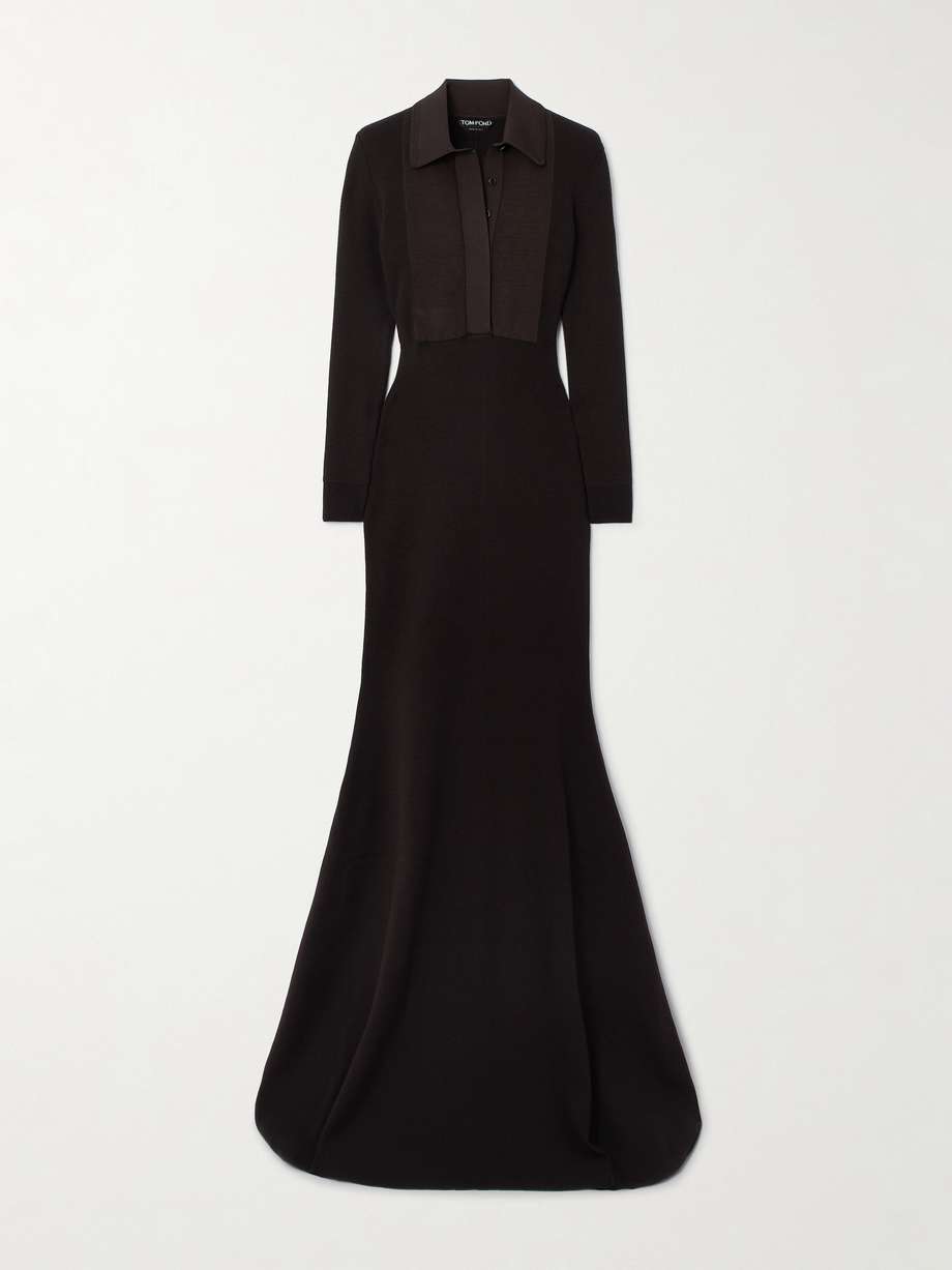 ribbed wool-blend polo gown