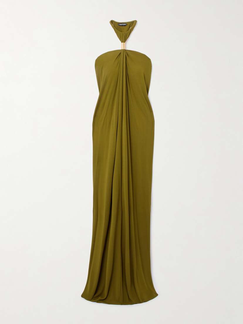 Tom Ford Gathered Embellished Jersey Halterneck Gown