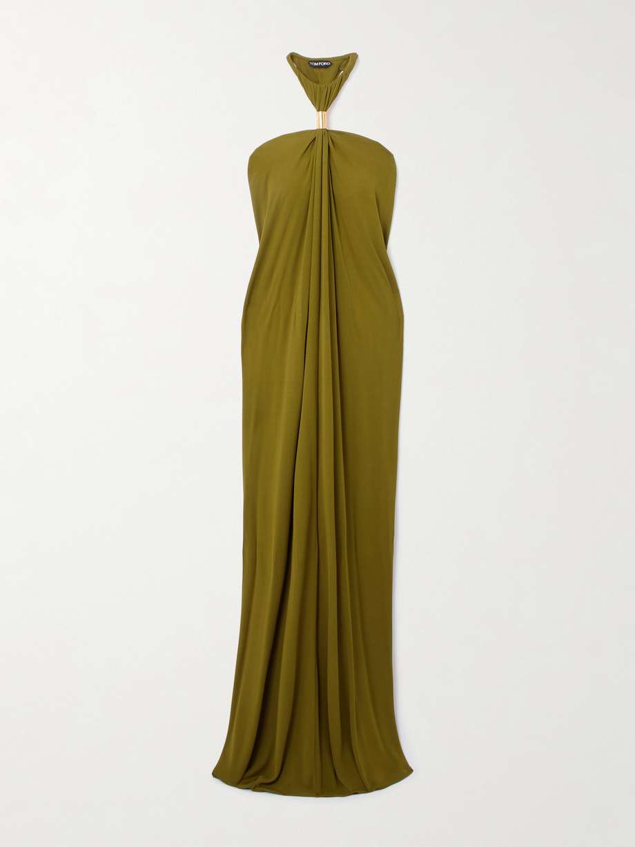 gathered embellished jersey halterneck gown