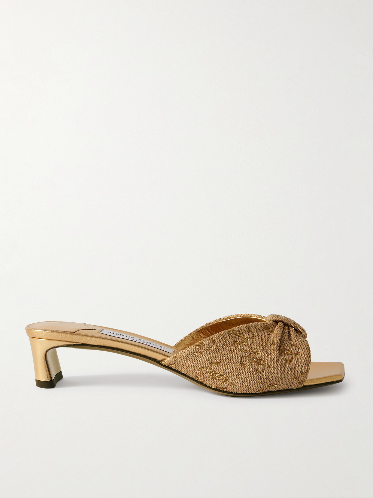 Jimmy Choo Annika 35 Metallic Raffia-jacquard Mules In Gold