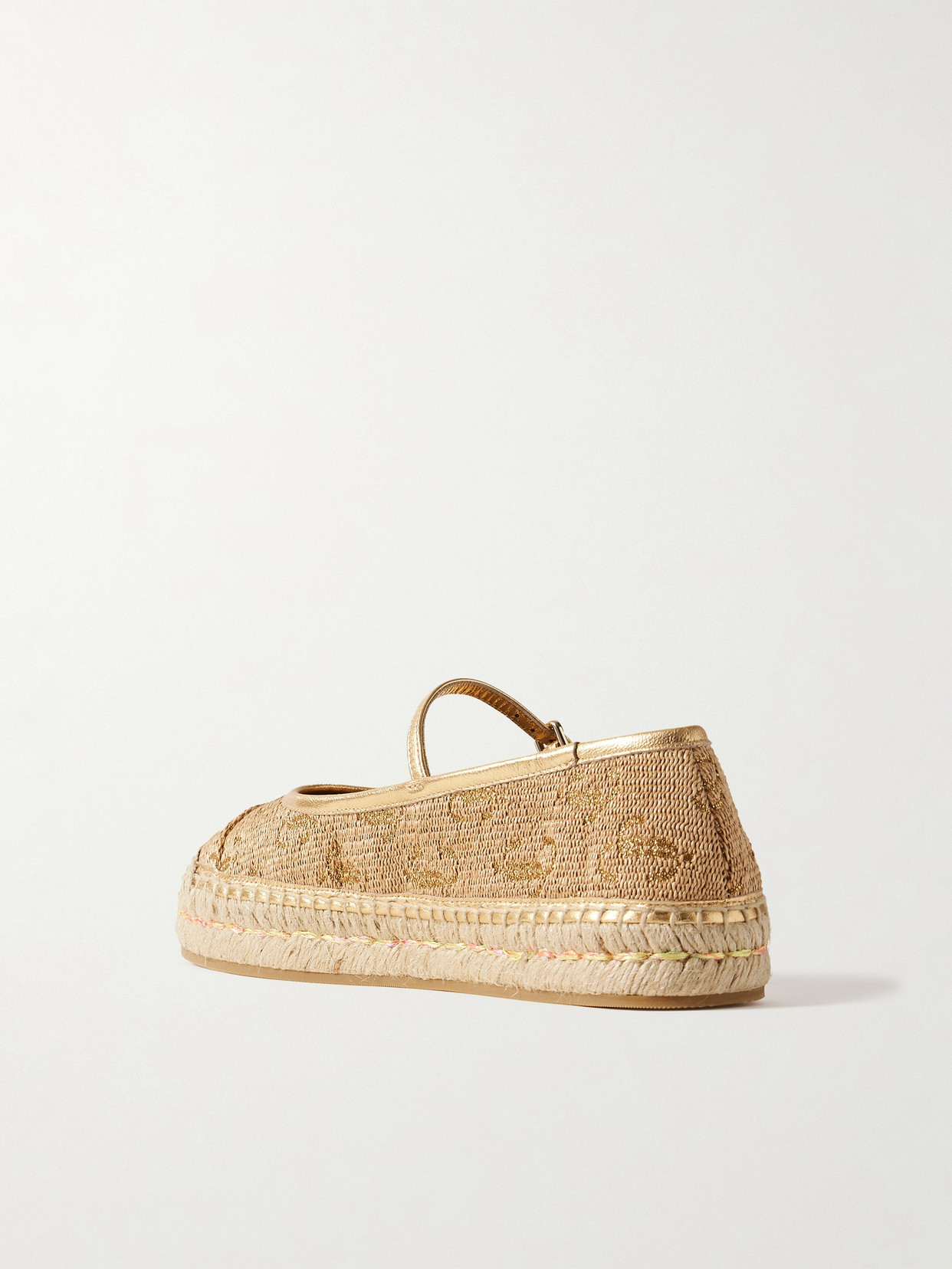 Jimmy Choo 20 Metallic Leather-trimmed Logo-embroidered Straw Platform Espadrilles In Brown