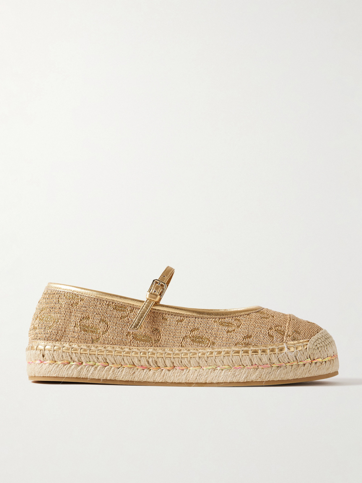 Jimmy Choo - 20 Metallic Leather-trimmed Logo-embroidered Straw Platform Espadrilles - Tan